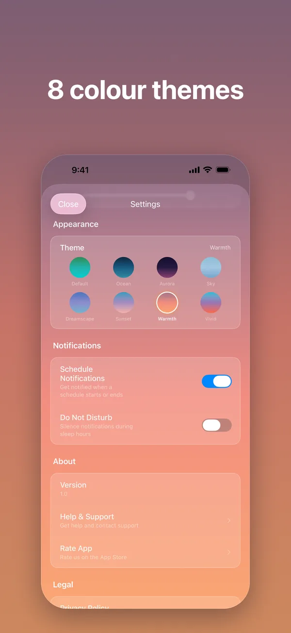 Eight color themes